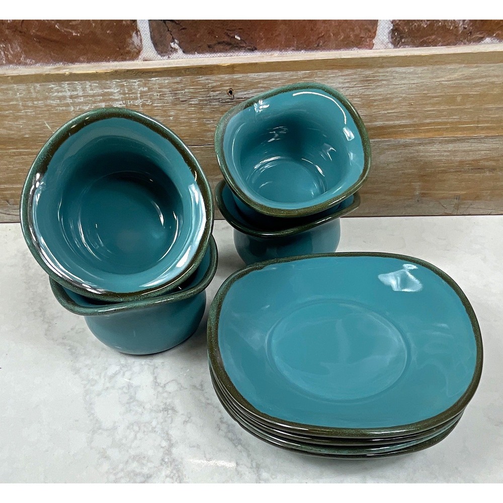 Southern Living at HOME Blue Ceramic Square Cup & Saucer Set 4 pc - 4 fl oz
